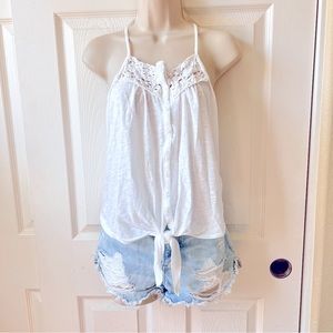 Abercrombie & Fitch Crochet Button Up Front Tie Tank Top